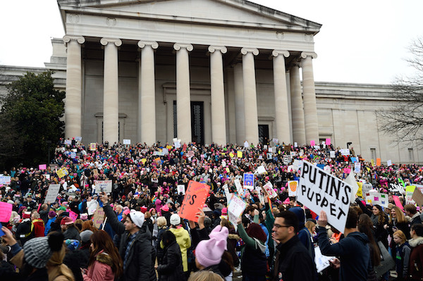 Washington, DC: Marchers pass the West Building of the National Gallery of Art. Photo by Donna Aceto.