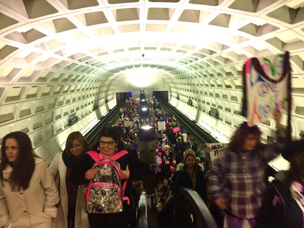 In the early morning of Jan. 21, marchers exited the DC Metro in staggering numbers. Photo by David Puchkoff.