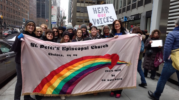 A contingent from St. Peter’s Chelsea Episcopal Church waited at Third. Ave. at E. 47th St. to step into the march. Photo courtesy St. Peter’s Chelsea.