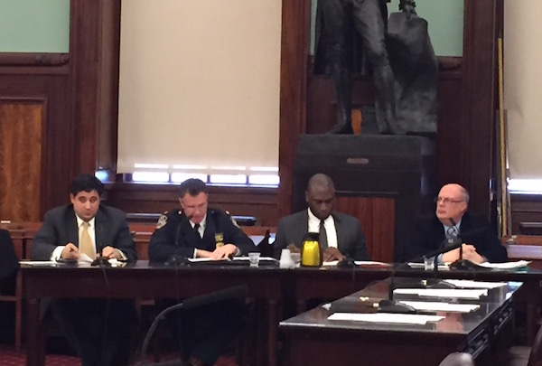 At a January 10 City Council hearing on the impact of security measures at Trump Tower, the panel included Vincent Grippo, the NYPD's deputy commissioner of management and budget, Deputy Chief James Kehoe, executive officer of Patrol Borough Manhattan South, Gregg Bishop, the commissioner of the Department of Small Business Services, and Luis Sanchez, the Department of Transportation’s Manhattan borough commissioner.