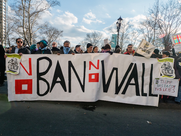 Thousands gathered at The Battery on Sunday, capping a weekend of demonstrations around the country against Trump’s executive order. Photo by Milo Hess.