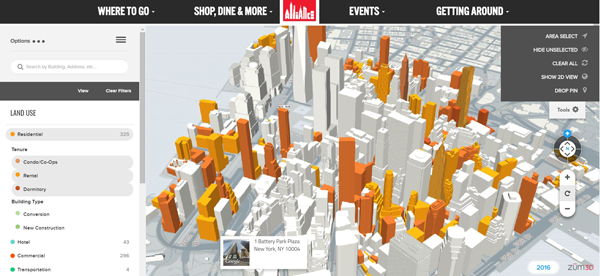 Downtown Alliance The Alliance's LM3D interactive map lets you view, for example, residential buildings differentiated between condos and rentals.