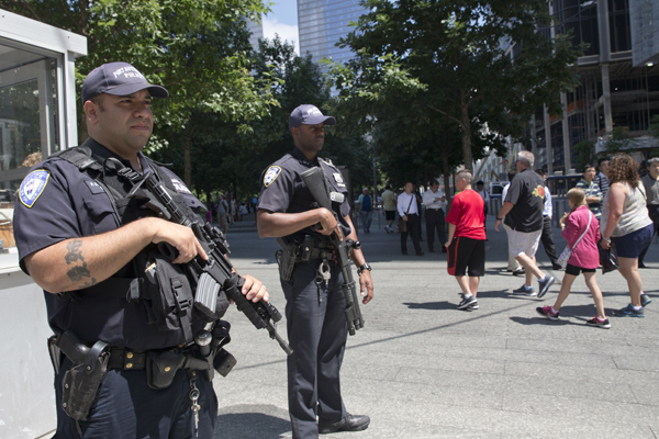 Associated Press / Mary Altaffer Port Authority Police officers, NYPD, and other emergency responders will be swarming around the World Trade Center campus and the Oculus transit hub on Wednesday and this weekend for a training drill.