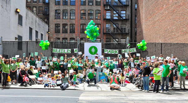 Friends of 20th Street Park, at a 2011 rally in front of the future micro-park on W. 20th St., btw. Sixth & Seventh Aves. Photo courtesy Friends of 20th Street Park.