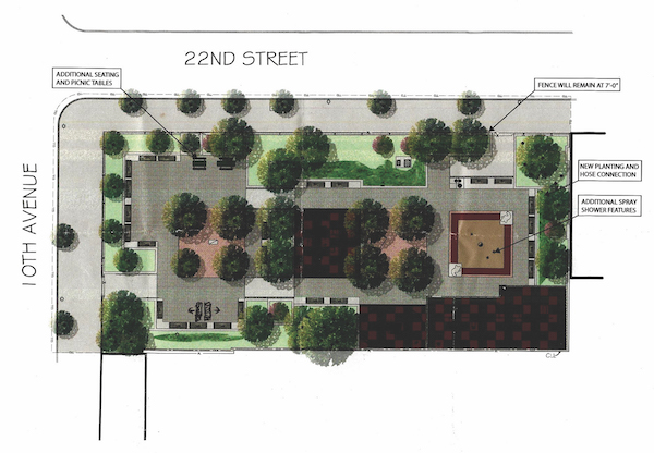 A depiction of planned improvements to Clement Clarke Moore Park, whose upgrade will necessitate its closure for a year. Courtesy NYC Parks Dept. 