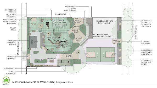 Work will begin soon on upgrades to Mathews-Palmer Playground. Image courtesy NYC Parks Department.