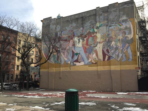 Arnold Belkin’s mural in Mathews-Plamer Playground (“Against Domestic Colonialism”) will be restored, thanks to years of grassroots effort by Hell’s Kitchenites. Photo by Sean Egan.