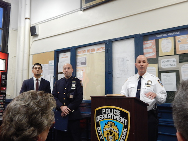 L to R: Cop of the Month PO Brendan Dono and PO James Argeniziano, with 10th Precinct Commanding Officer Captain Paul Lanot. Photo by Sean Egan.