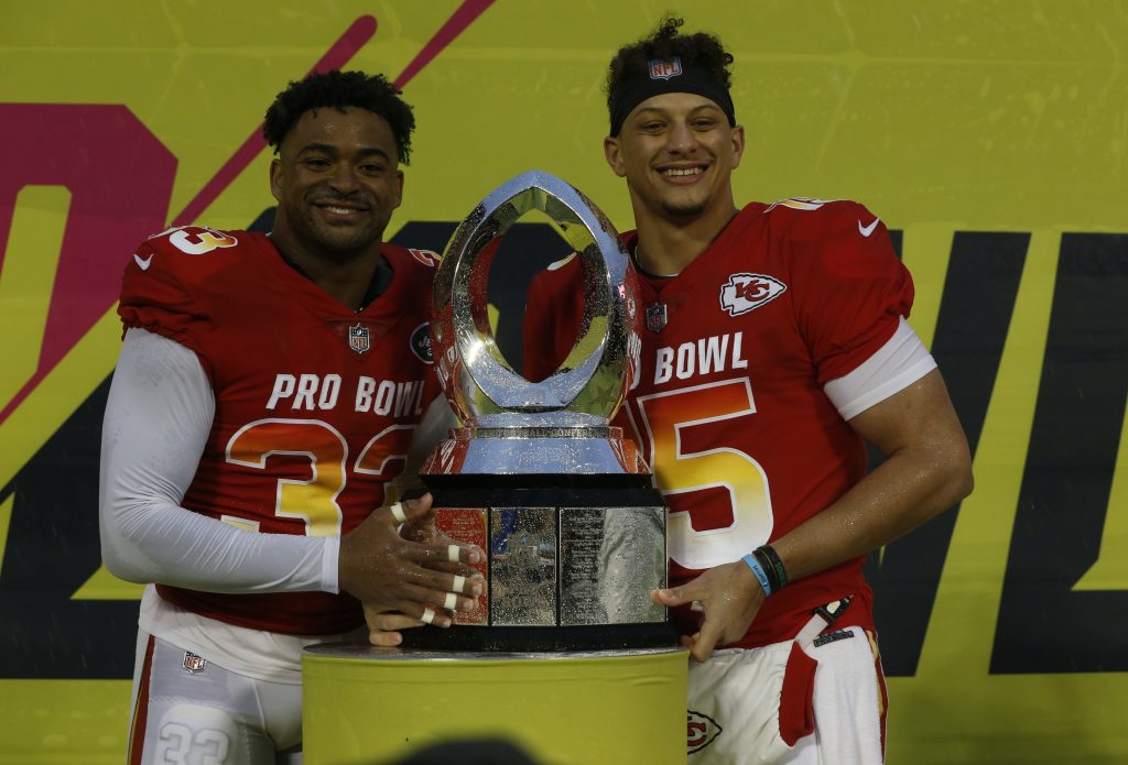 Kansas City Chiefs' Patrick Mahomes, New York Jets' Jamal Adams