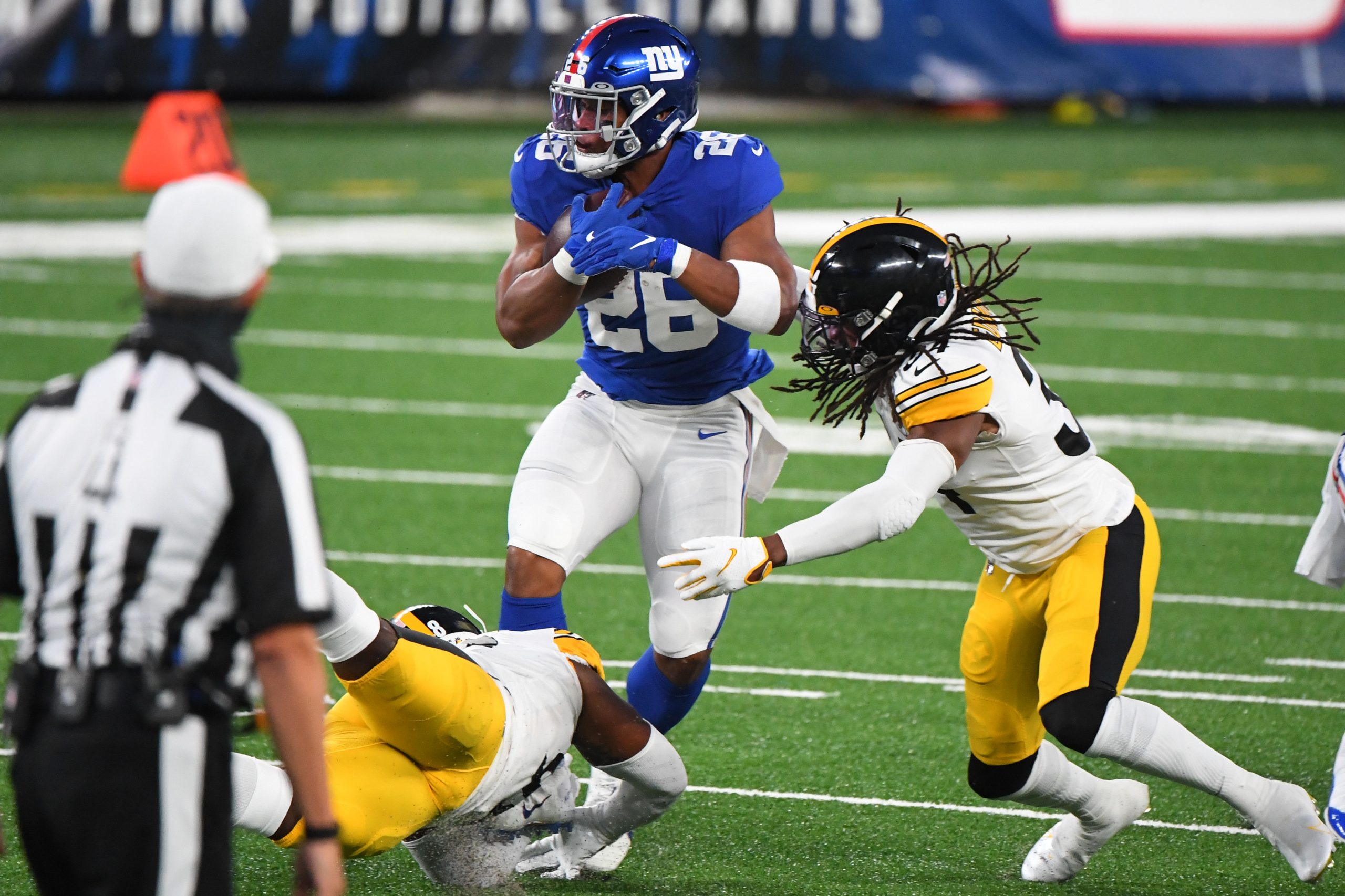 Giants RB Saquon Barkley stifled by Steelers D in 'MNF' loss