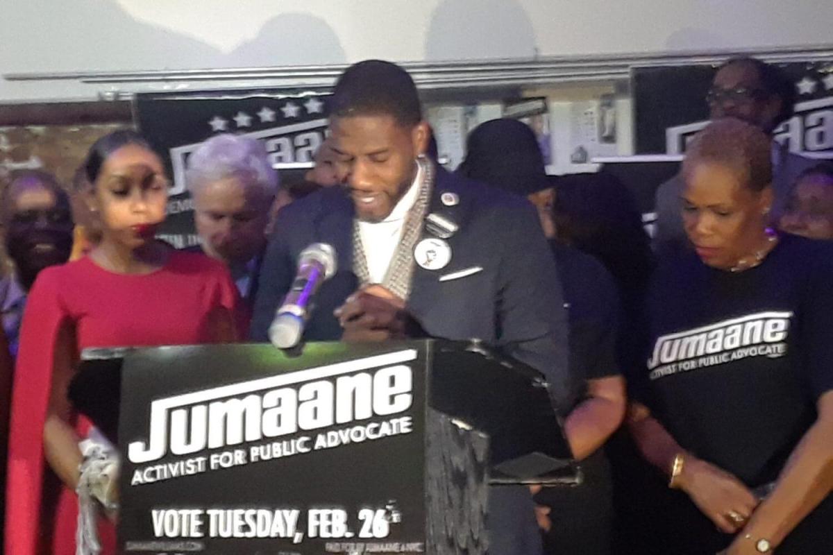 Jumaane Williams delivering his acceptance speech. Photo by Stephen Witt.