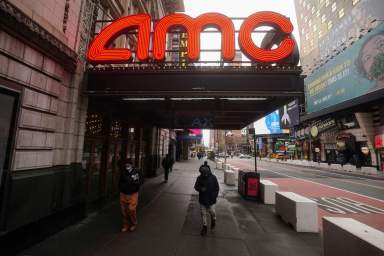 An AMC theatre is pictured in New York