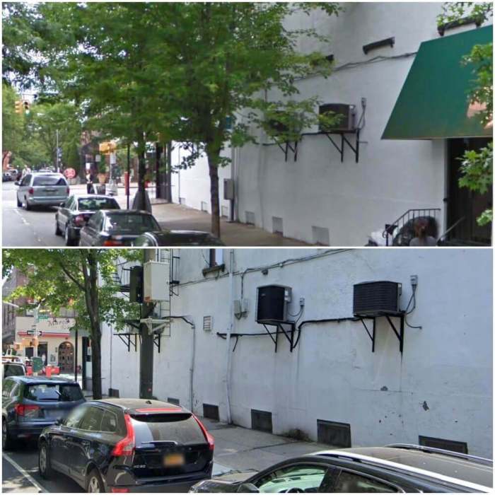 Two Google Street View images of the wall’s side showing a slight bulge, from 2009 and 2019