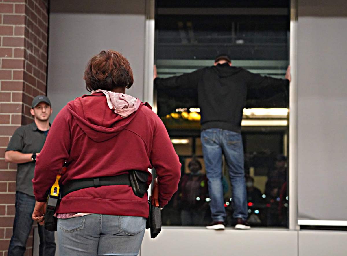 A man threatens to jump during the scenario