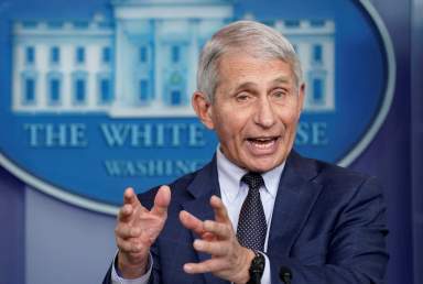 FILE PHOTO: Fauci speaks during a press briefing at the White House in Washington