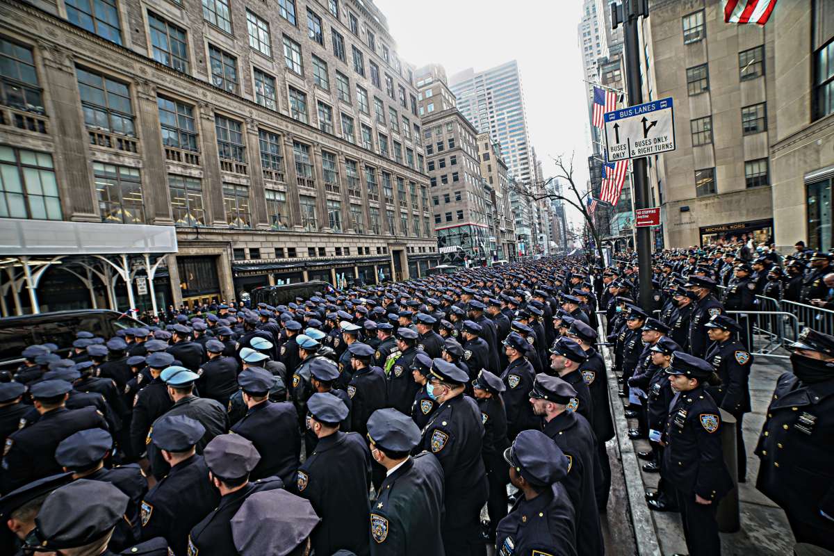 Thousands of police officers lined the streets