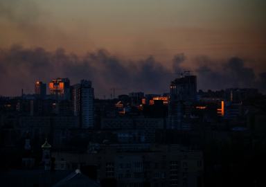 Smoke rises after shelling near Kyiv