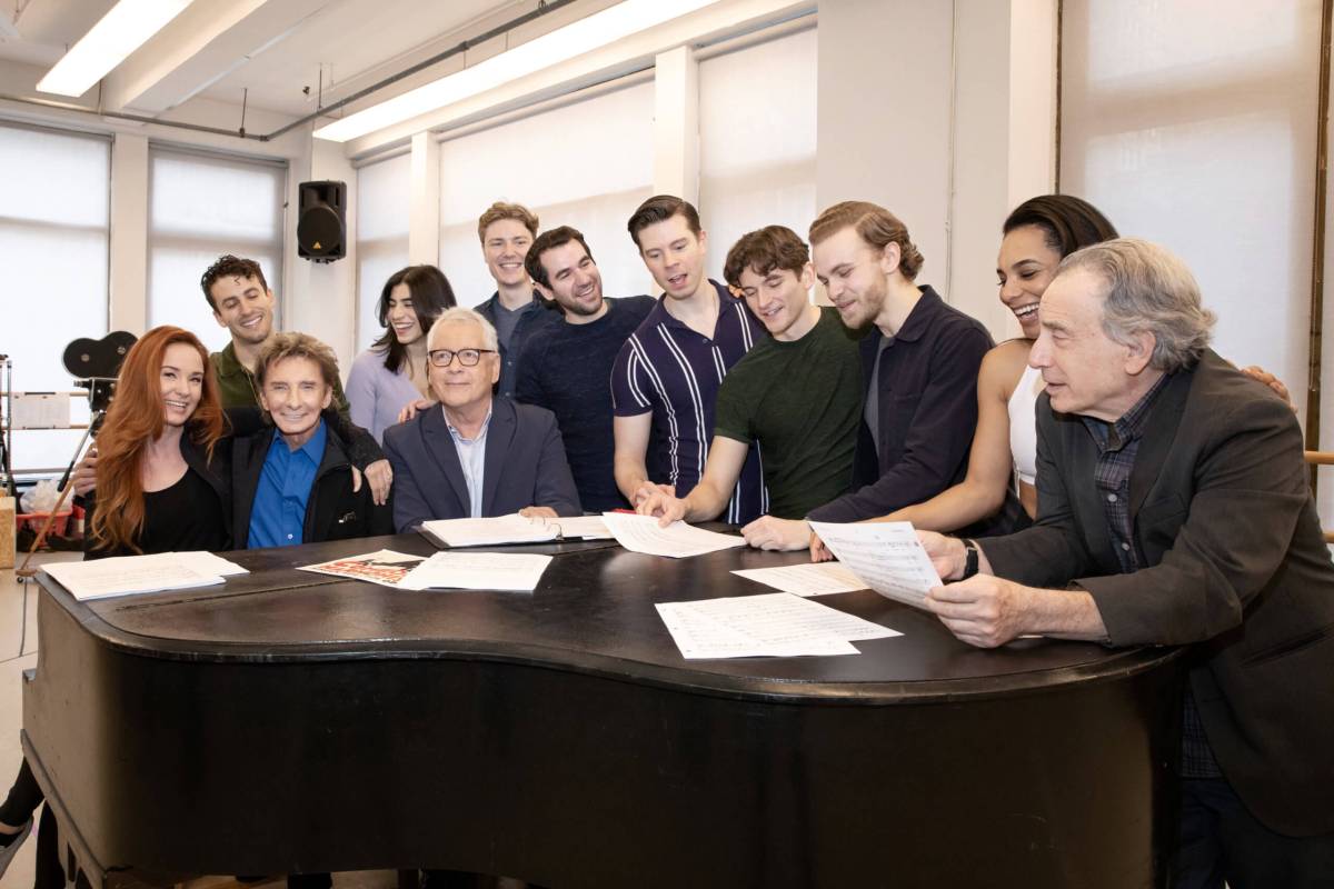 Barry Manilow and Bruce Sussman with the cast of Harmony