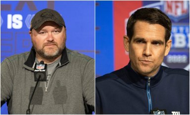 Jets general manager Joe Douglas (left) and Giants general manager Joe Schoen.