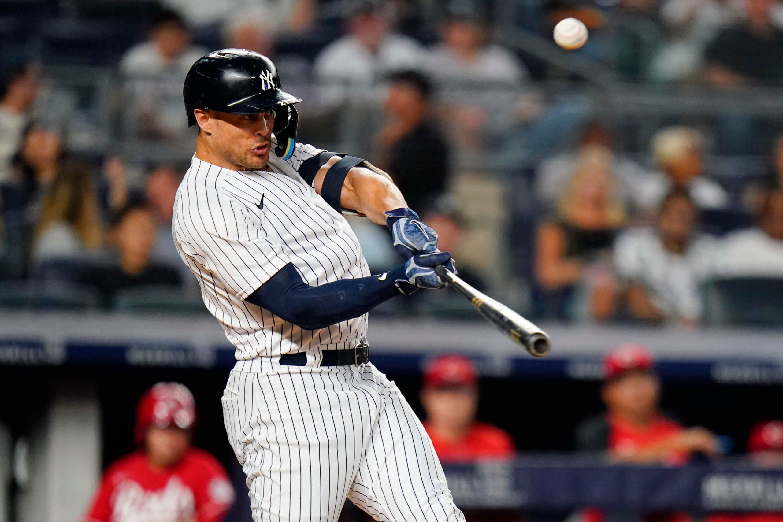 This is a 2023 photo of Giancarlo Stanton of the New York Yankees baseball  team. This image reflects the Yankees active roster as of Wednesday, Feb.  22, 2023, when this image was
