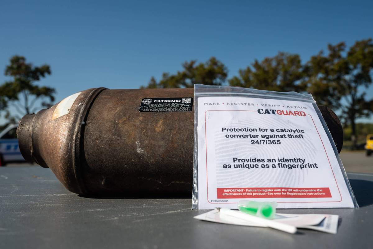 catalytic converter with CATGUARD label