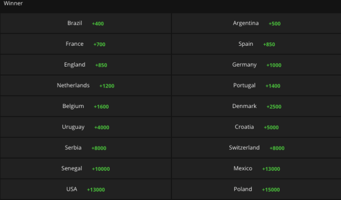 Latest Qatar World Cup 2022 outright odds including England's