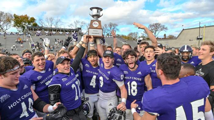 Matthew Sluka and Holy Cross hoist the Patriot League title