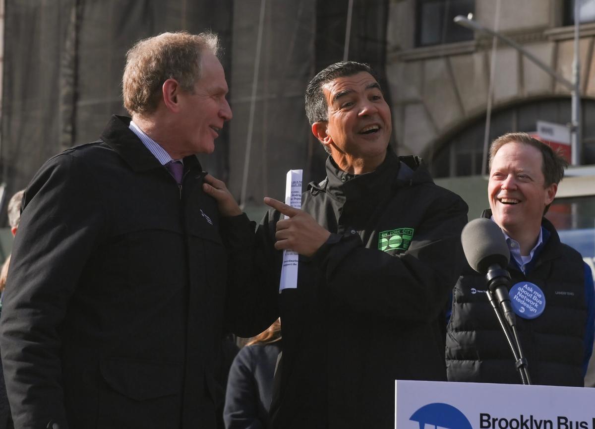 MTA Chair Janno Lieber, DOT Commissioner Ydanis Rodriguez, and NYC Transit President Richard Davey having a merry time