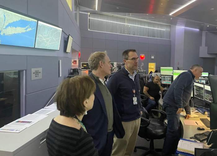 MTA Chair Janno Lieber and commuter rails chief Cathy Rinaldi visit the Jamaica Control Center amid the chaotic rollout of new LIRR schedules