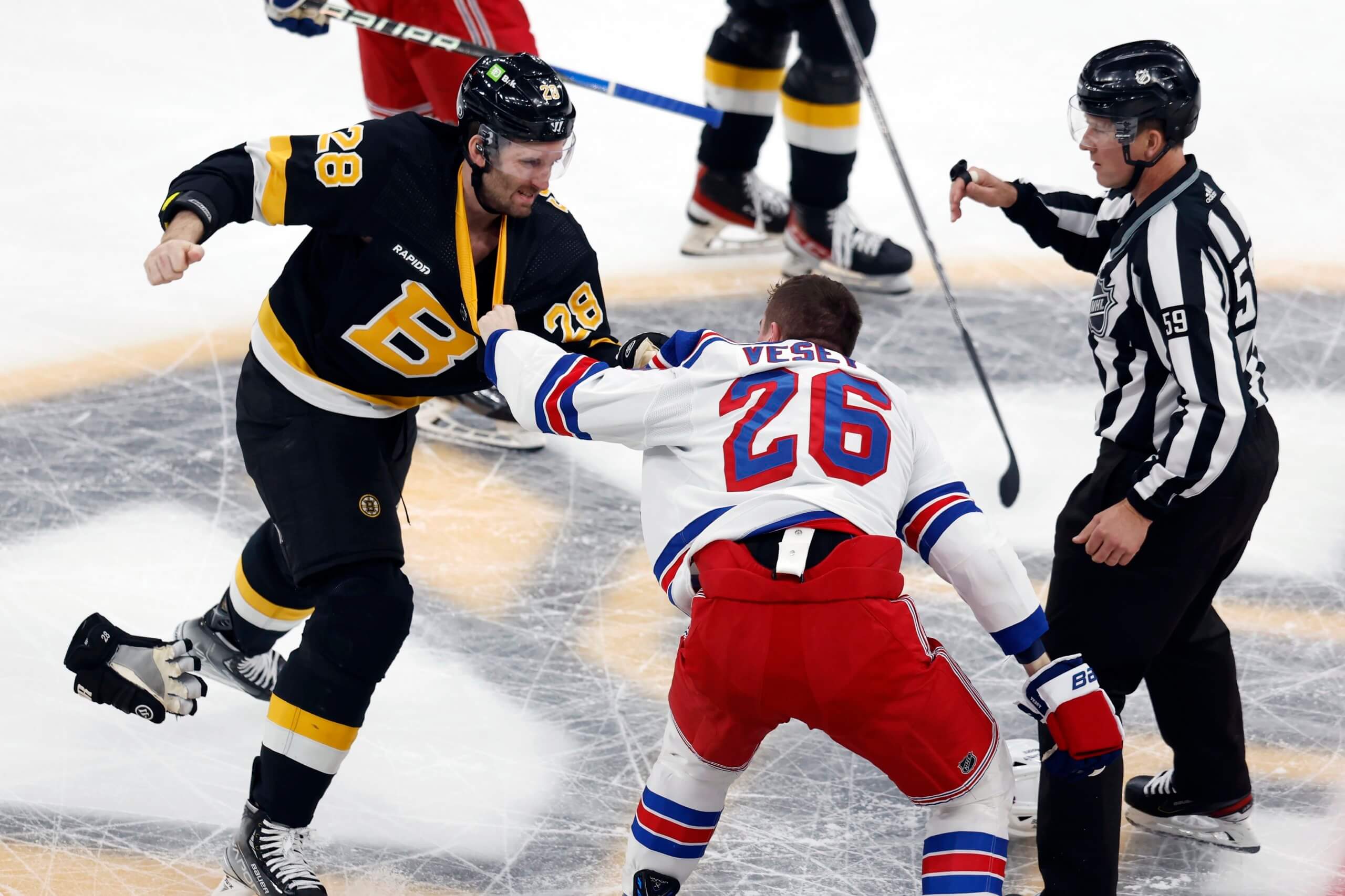 Boston Bruins' Derek Forbort plays against the New York Rangers during the  second period of an NHL preseason hockey game, Saturday, Oct. 2, 2021, in  Boston. (AP Photo/Michael Dwyer Stock Photo - Alamy