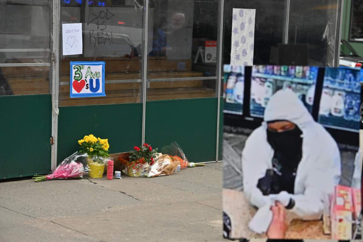 A memorial out front where a bodega worker was shot and killed