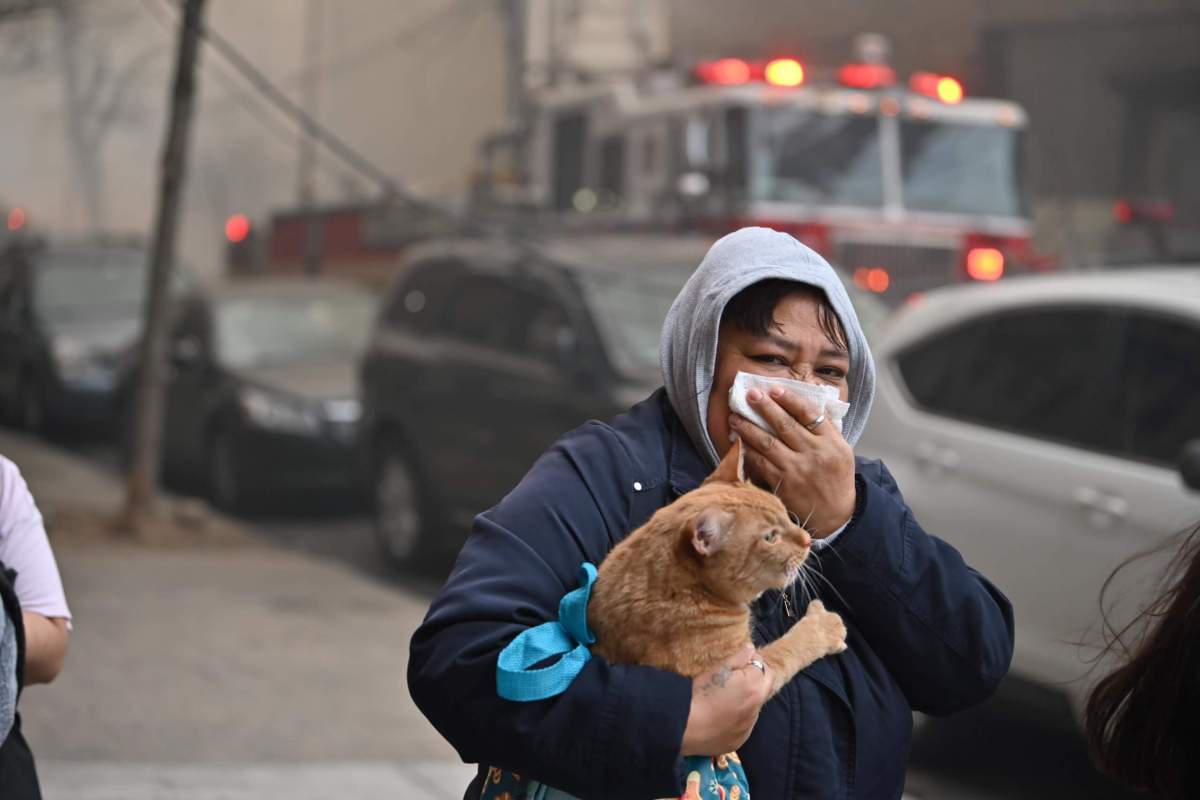 woman flees the fire with her cat