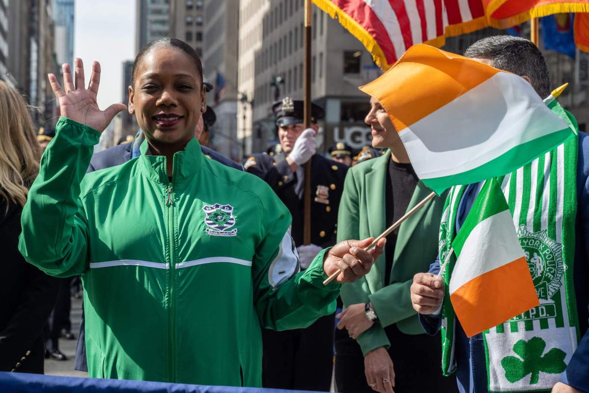 NYPD Commissioner Keechant Sewell marches in the St. Patrick's Day Parade