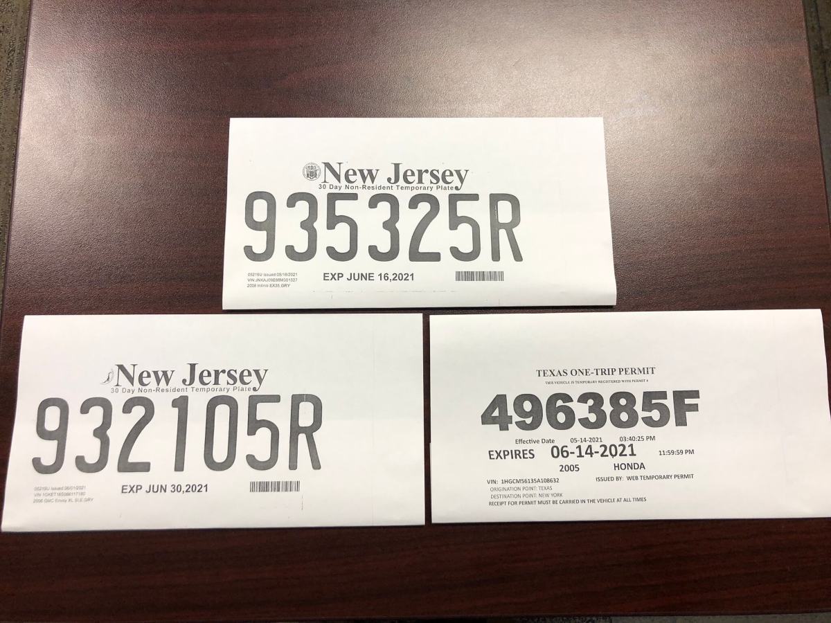 Fake New Jersey and Texas plates