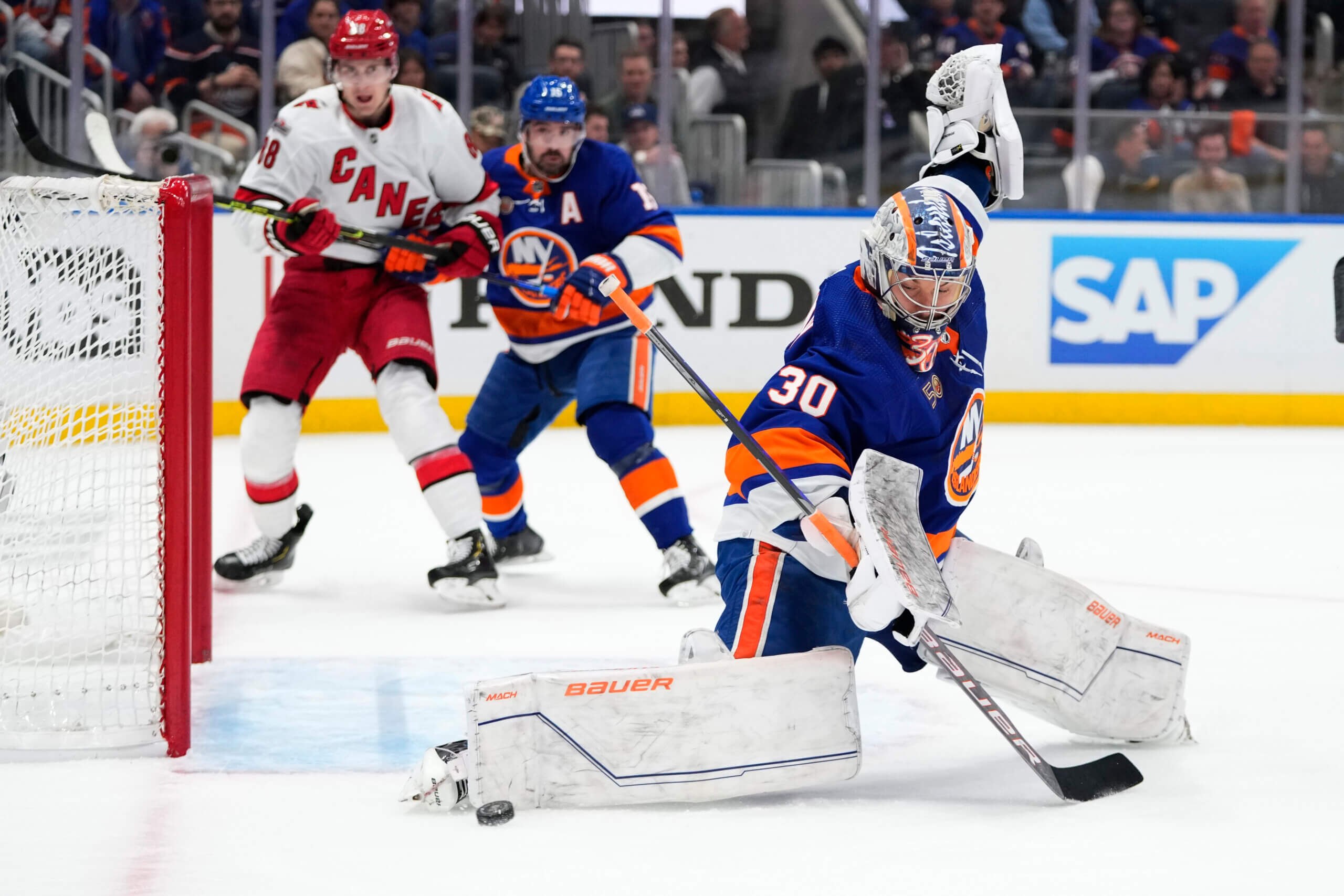 New York Islanders center Mathew Barzal during the second period of a  preseason NHL hockey game against the New York Rangers, Saturday, Oct. 8,  2022, in Elmont, N.Y. (AP Photo/Mary Altaffer Stock