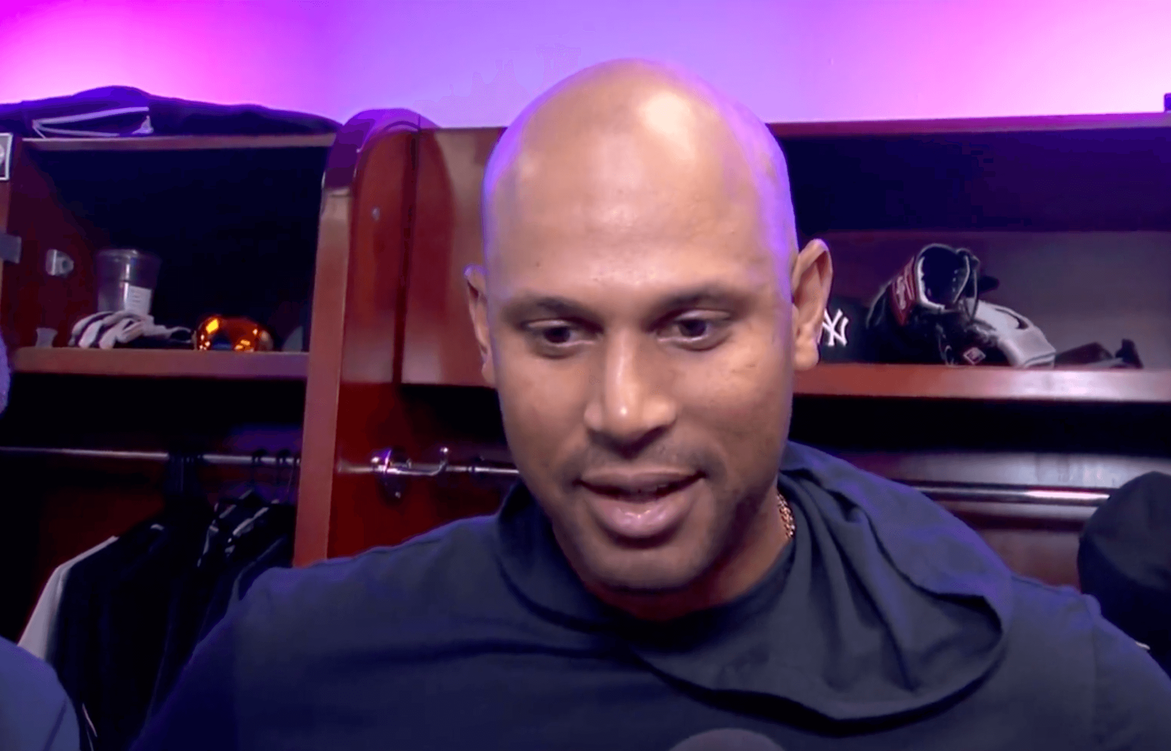 Aaron Hicks' muscles are so big that his shirt can barely contain