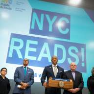 Mayor Eric Adams and Schools Chancellor David Banks at the NYC Reads rollout.