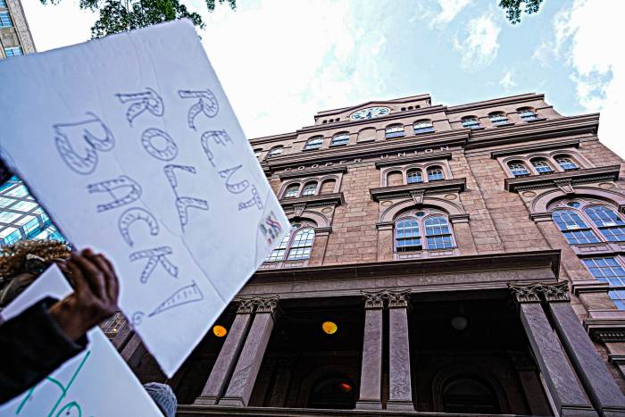 Protesters outside the Cooper Union as the Rent Guidelines Board voted on a range of increases