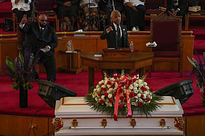 The Rev. Al Sharpton delivers a eulogy for Jordan Neely at his funeral in Harlem