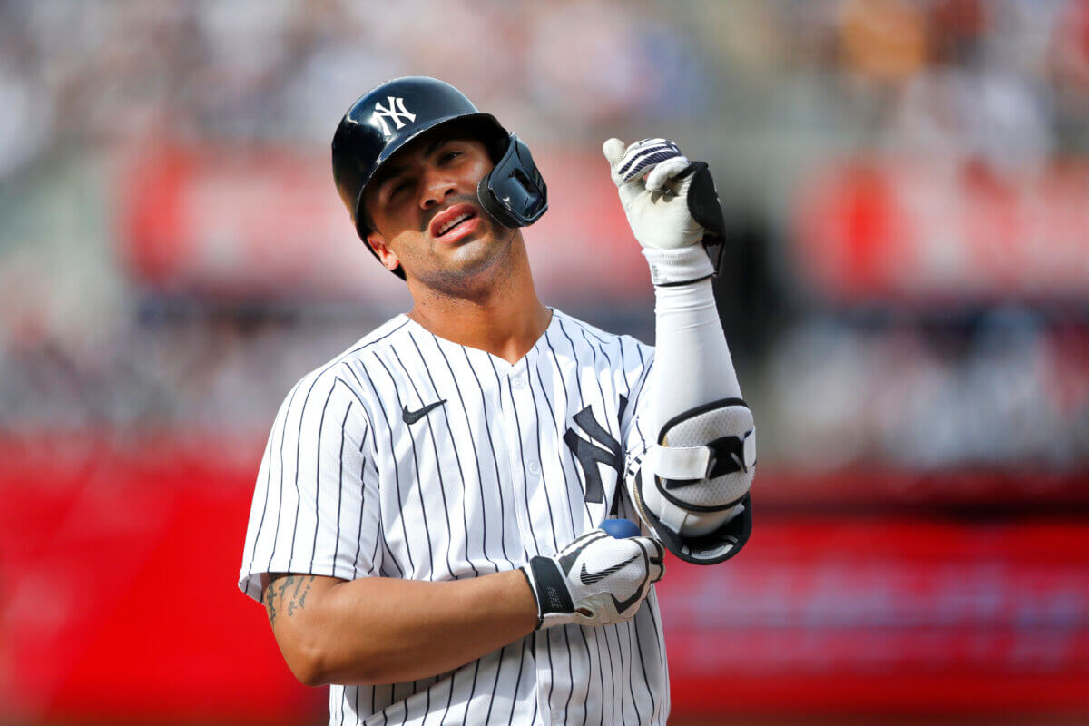 Gleyber Torres of the New York Yankees reacts during the ninth