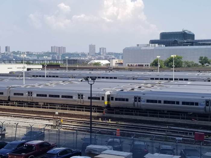 Long Island Rail Road trains at the West Side Yard