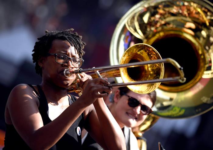 Brass Queens, New York's favorite subway performer, plays in Times Square