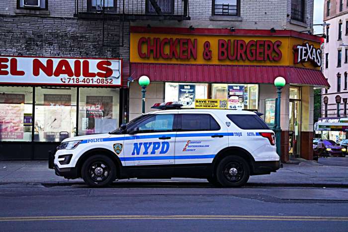 A police vehicle at a crime scene