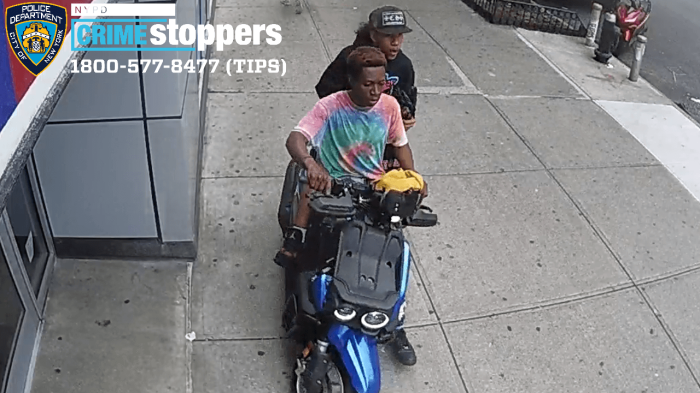 The police are looking for two scooter-riding suspects