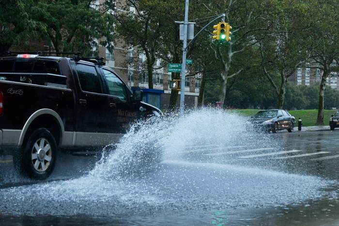 Flooded street during storm in Brooklyn