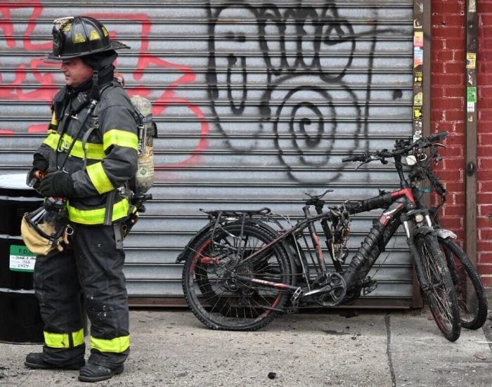 E-bikes recovered from a fire in Brooklyn in June 2023