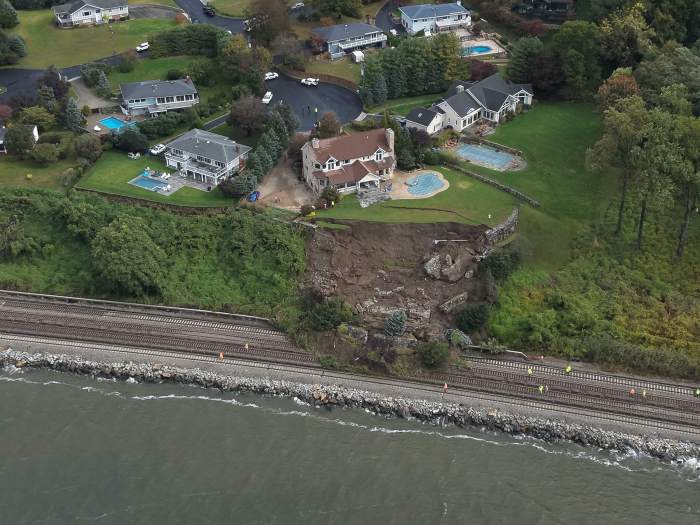 An aerial view of the mudslide's damage