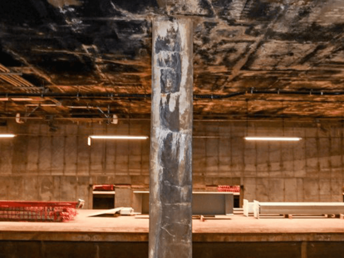 A deteriorating structural column in the century-old Grand Central Train Shed