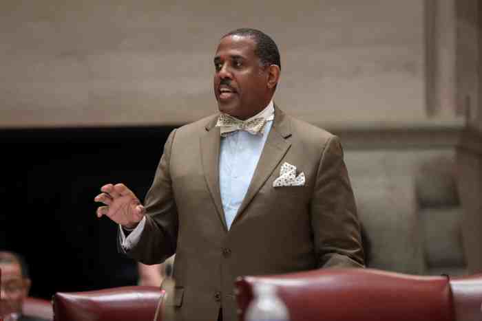 Sen. Kevin Parker speaks in the Senate chamber in Albany