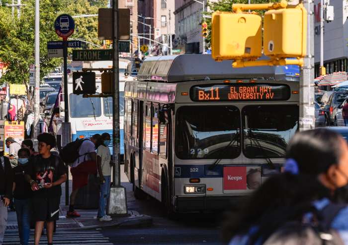 Bx11 bus on East 170th Street in 2022